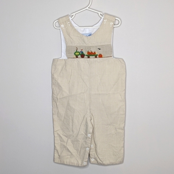 Kelly's Kids Other - Vintage Kelly's Kids Harvest Pumpkin Tractor Hayride Plaid Smocked Romper 18m
